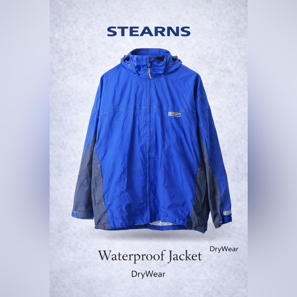 Stearns Blue Hooded Windbreaker Rain Jacket Gorpcore